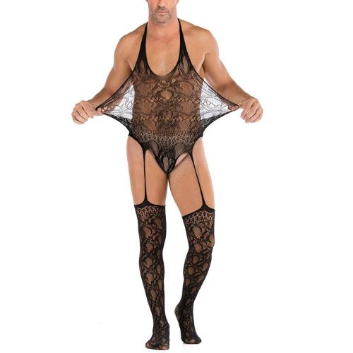 Sexy stretch mesh jacquard garter hollow backless teddy collection(no thong)