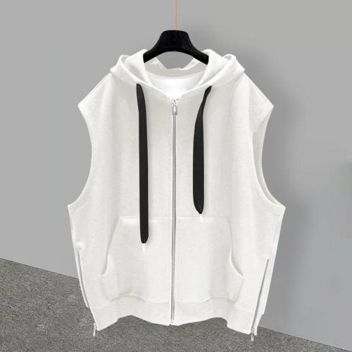 Stylish plus size slight stretch loose zip-up pocket hooded vest size run small