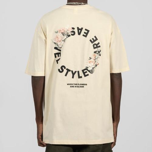 Stylish plus size slight stretch letter flowers print loose short sleeve t-shirt