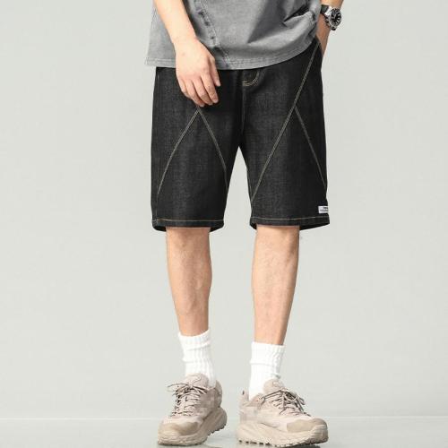 M-6xl stretch plus-size contrast color line pocket denim shorts(size runs small)