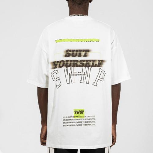 Stylish plus size slight stretch letter printing loose all-match t-shirt