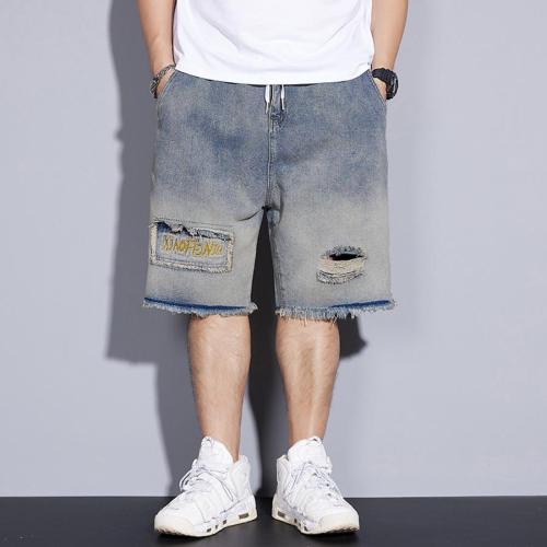 3xl-8xl stretch plus-size letter embroidery pocket denim shorts(size runs small)