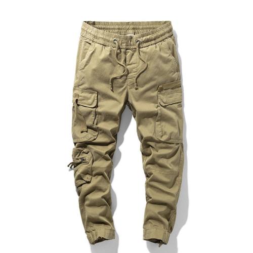 Stylish plus size non-stretch solid pocket all-match cargo pants size runs small