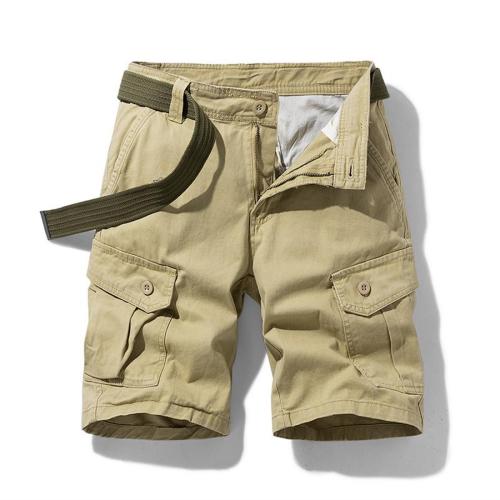 Stylish plus size non-stretch solid cargo shorts size runs small(without belt)