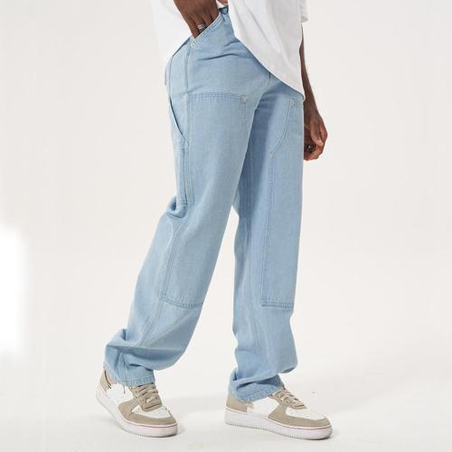 Casual plus size slight stretch slim pocket all-match straight jeans