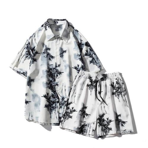 Casual plus size non-stretch batch printing loose shorts sets size run small
