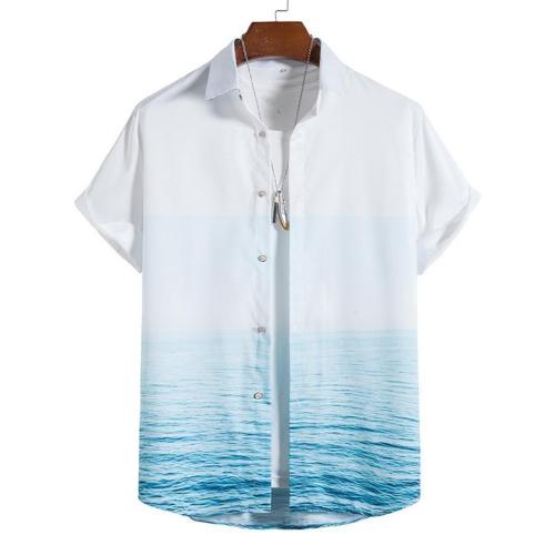 Stylish non-stretch single-breasted printing short-sleeved shirt