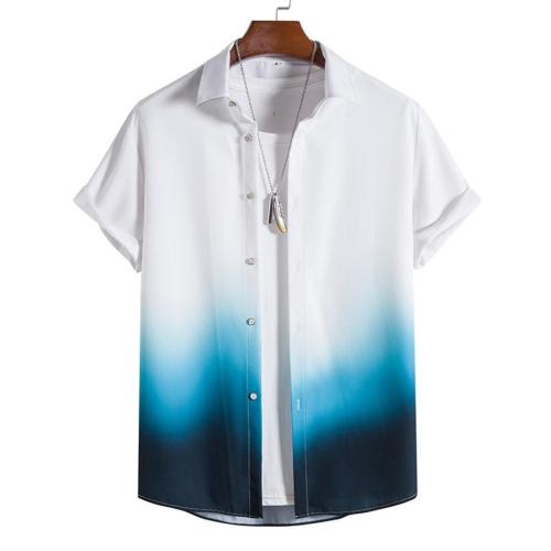 Stylish non-stretch single-breasted gradient printing short-sleeved shirt