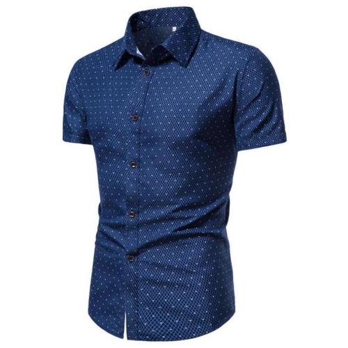Casual non-stretch simple single breasted diamond printing short sleeve shirt