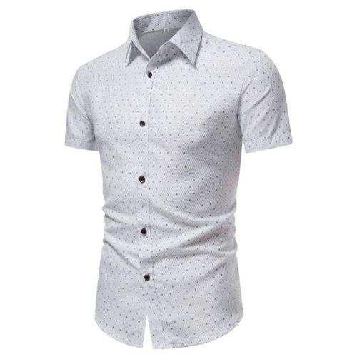 Casual non-stretch simple single breasted diamond printing short sleeve shirt#1
