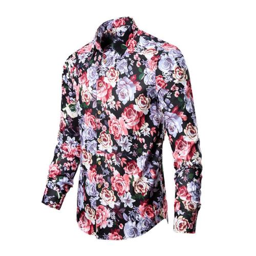Stylish plus size non-stretch flower print single breasted long sleeve shirt