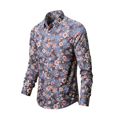 Stylish plus size non-stretch flower print single breasted long sleeve shirt#2