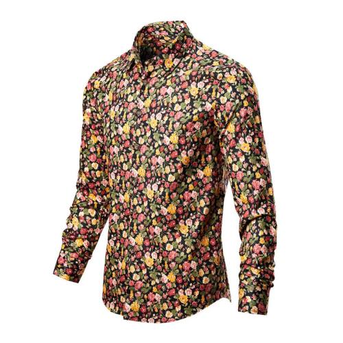 Stylish plus size non-stretch flower print single breasted long sleeve shirt#4