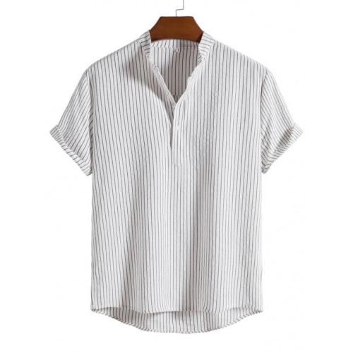 Stylish plus size non-stretch stripe print 6-colors short-sleeved shirt