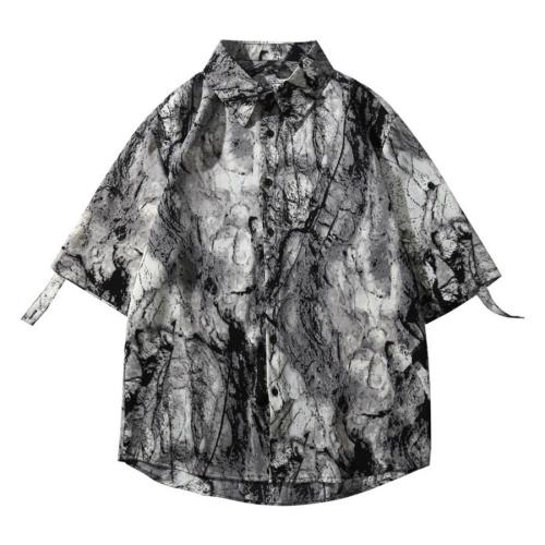 Casual plus size non-stretch tie-dye printed button loose short sleeve shirt