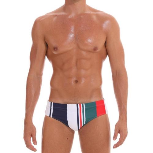 Plus size stripe batch printing padded tie-waist triangle stylish swim trunks