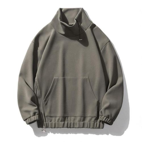 Stylish plus size non-stretch solid high collar loose sweatshirts size run small