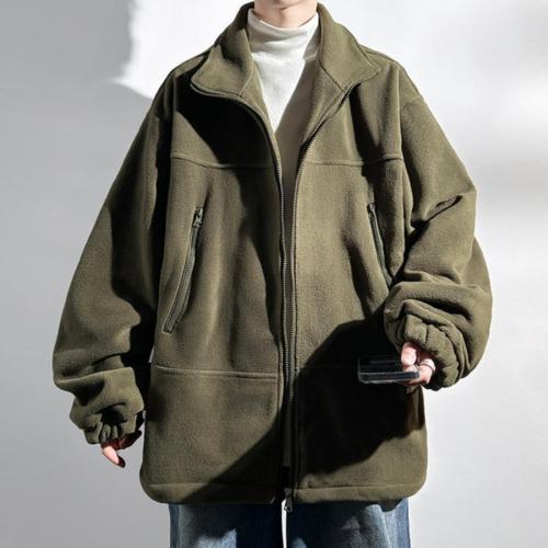 Casual plus size non-stretch loose granular fleece zip-up jacket size run small