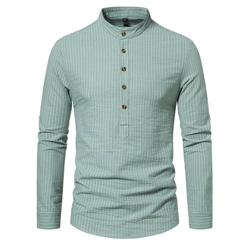 Stylish plus size non-stretch button striped print long sleeve shirt