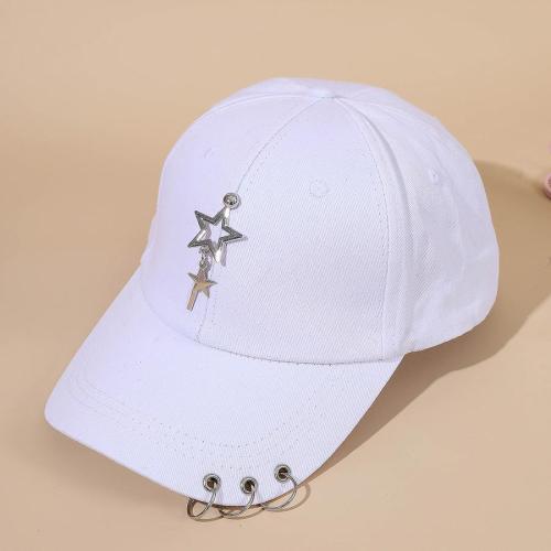 One pc white metallic ring pentagram pendant stylish baseball hat 58-60cm