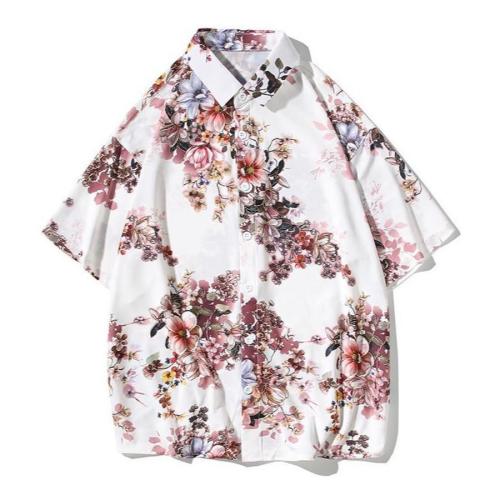 Stylish plus size non-stretch flower batch printing loose shirt size run small#1