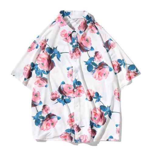 Stylish plus size non-stretch flower batch printing loose shirt size run small#2