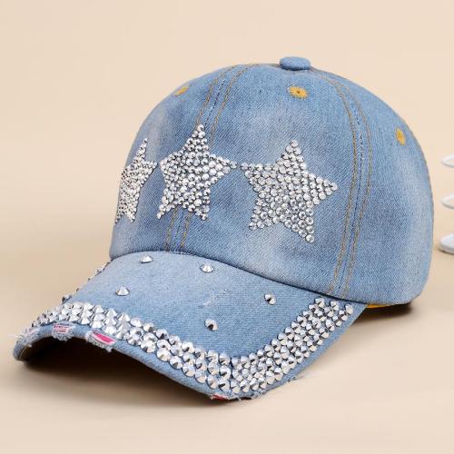 One pc denim 2 colors rhinestone pentagram graphic stylish baseball hat 58-60cm