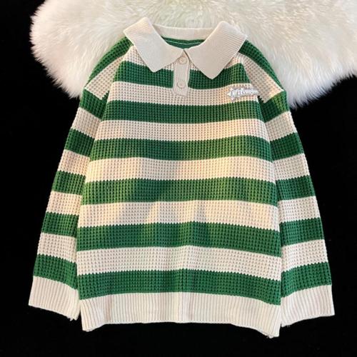 Casual plus size non-stretch knit striped loose thin sweater size run small