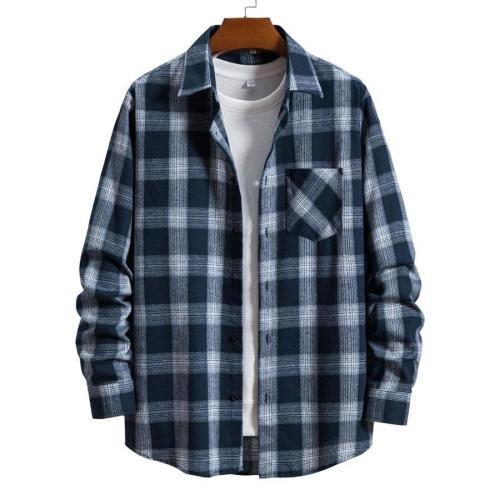 Casual non-stretch button pocket plaid print long-sleeve shirt size run small#9