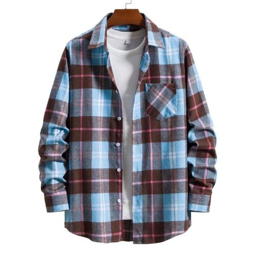 Casual non-stretch button pocket plaid print long-sleeve shirt size run small#11