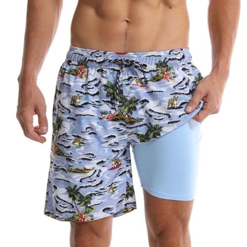 Stylish coconut tree and animal printing pocket beach shorts(with lined)