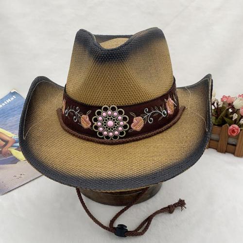 One pc retro flower decor straw western cowboy hat 58-60cm