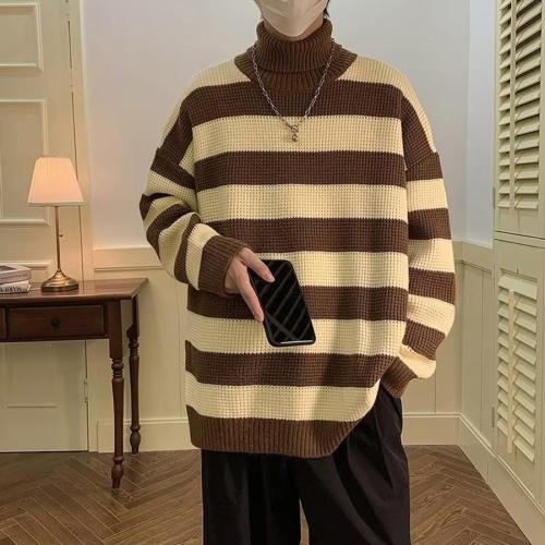 Casual plus size slight stretch loose knitted stripe sweater size run small