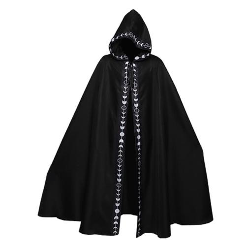Halloween plus-size non-stretch gothic moon printing hooded cape costume