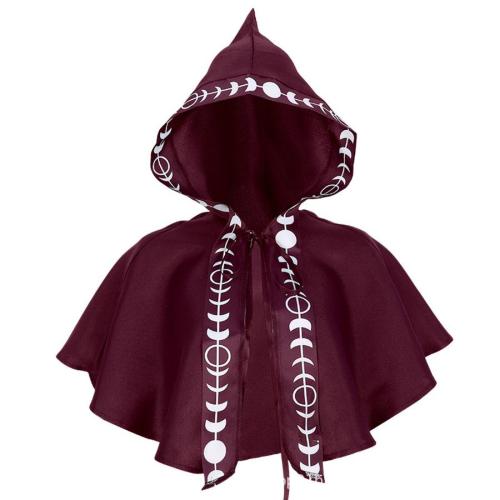 Halloween gothic non-stretch printing short hooded cape costume