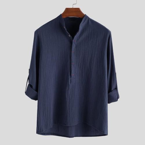 Casual plus size 4 colors non-stretch simple solid color linen shirt