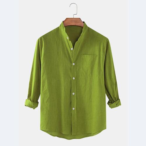 Casual plus size non-stretch 5 colors simple solid color linen shirt