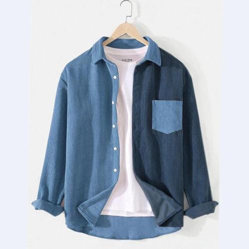 Casual plus size non-stretch contrast color corduroy jacket