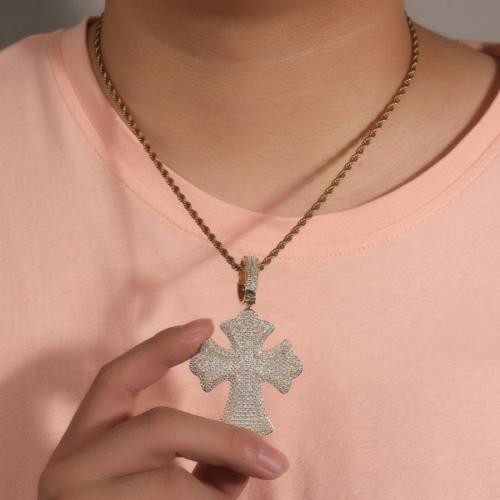 One pc stylish rhinestone cross pendant stainless steel necklace(length:60cm)