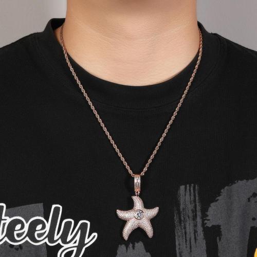 One pc hip hop stainless steel starfish pendant necklace(length:60cm)
