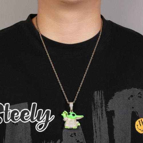 One pc hip hop stainless steel dripping oil luminous alien necklace(length:60cm)