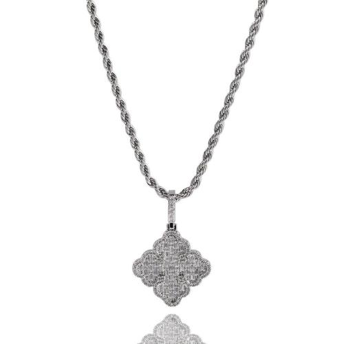One pc hip hop stainless steel rhinestone four leaf clover necklace(length:60cm)