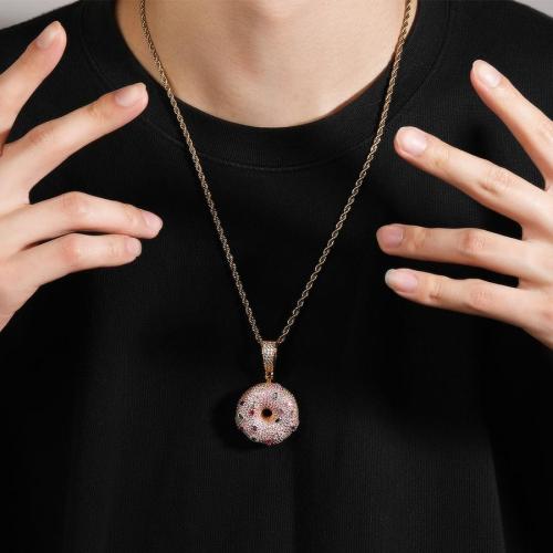 One pc hip hop donut multicolor rhinestone stainless steel necklace(length:60cm)