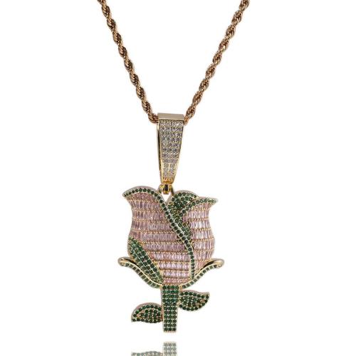 One pc hip hop stainless steel rhinestone retro rose necklace(length:60cm)