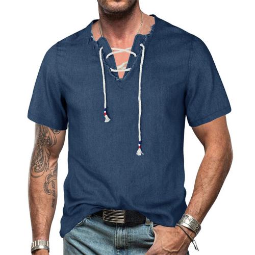 Stylish plus size non-stretch solid color short-sleeved denim t-shirt