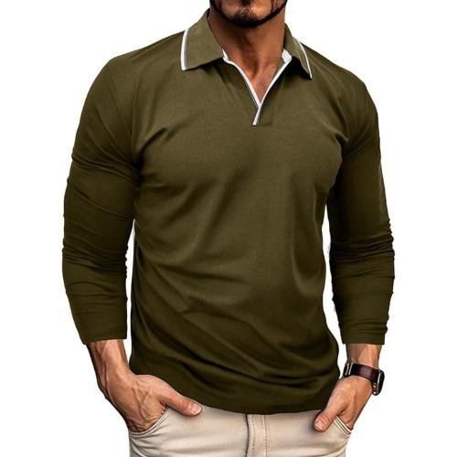 Casual plus size non-stretch 6 colors simple long sleeve polo shirt