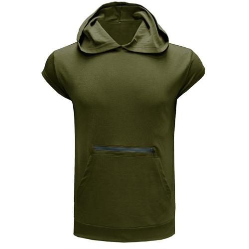 Casual plus size slight stretch 6-colors solid zip-up hooded pocket top