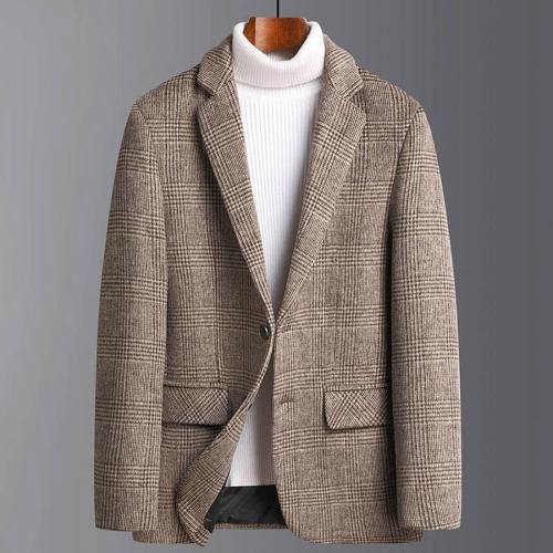 Elegant plus size non-stretch woolen plaid print blazer size run small