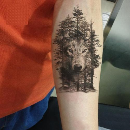 Five pc set color wolf pattern forest waterproof tattoo stickers 210*150mm