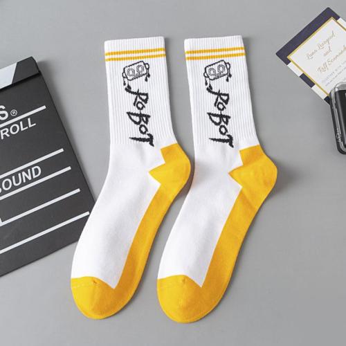 One pair new stretch cotton robot pattern warm socks#2